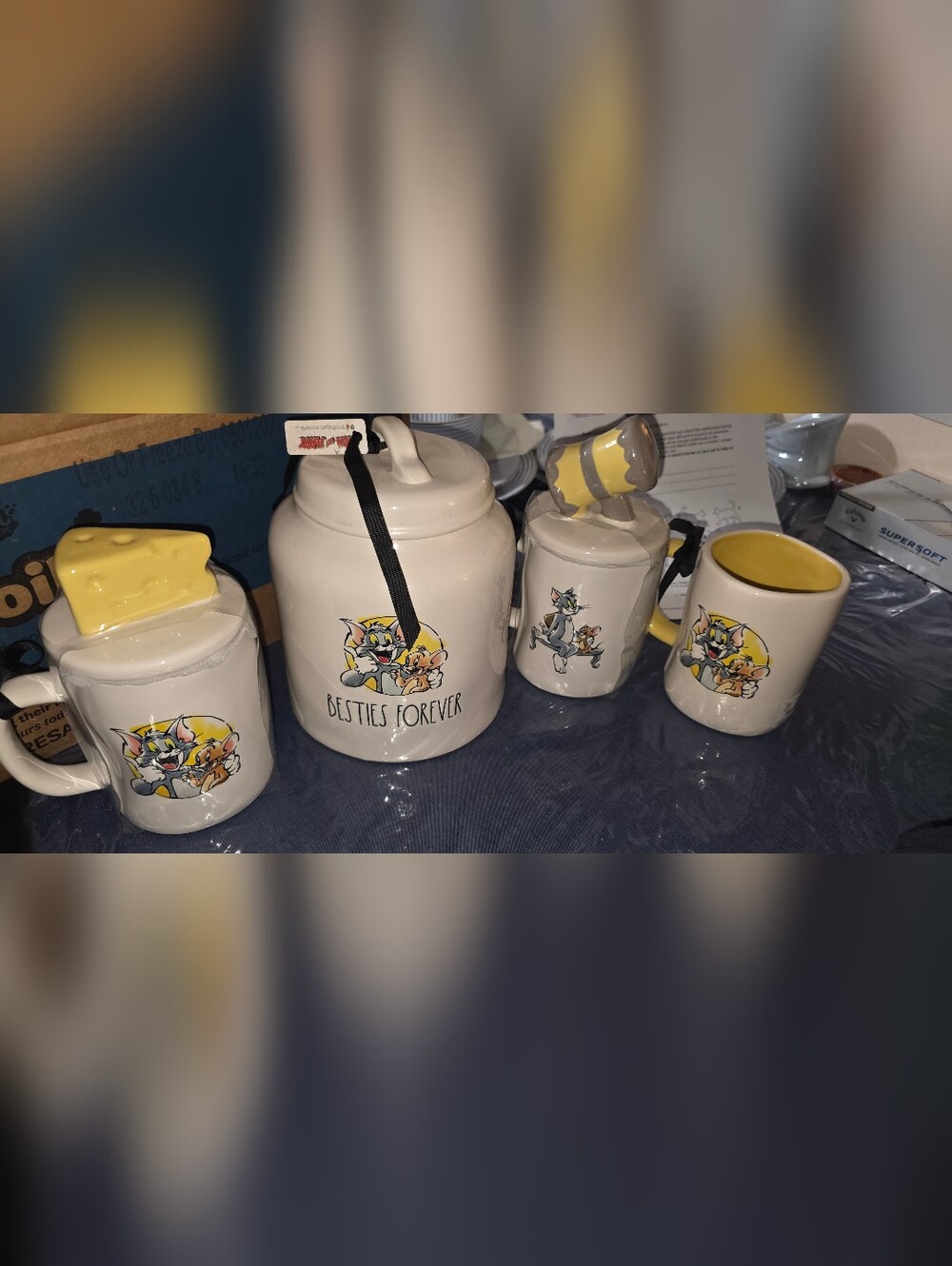 Rae Dunn Cream and Yellow Ceramic Canister and Mugs Set